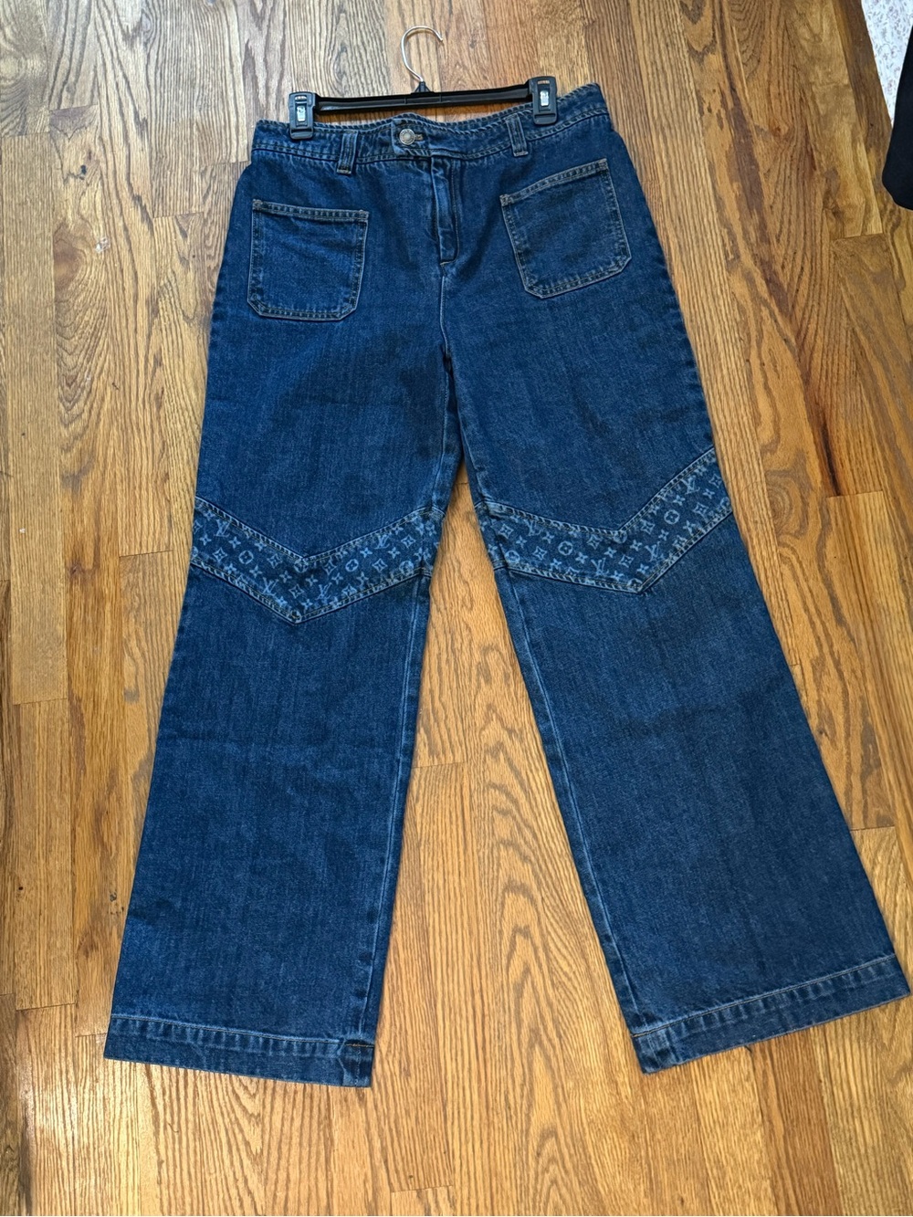 Authentic Louis Vuitton Women’s Wide-Leg Jeans with Logo Trim size 12